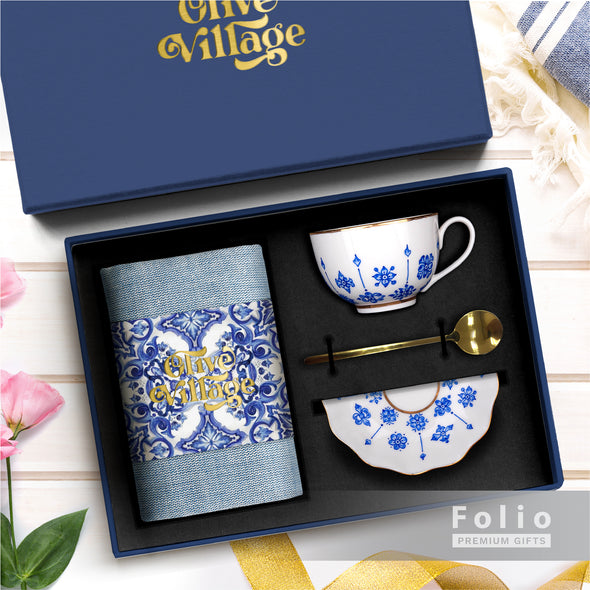 INDIGO SCARF AND CUP SET
