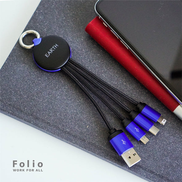 FOLIO: 3 in 1 Light Charger [Red] สายชาร์จสลักชื่อได้ สายไนล่อน หัวชาร์จรองรับ iPhone / Micro / USB-C