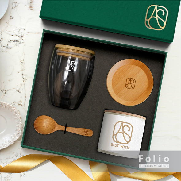 DOUBLE WALL GLASS MUG AND COASTER SET