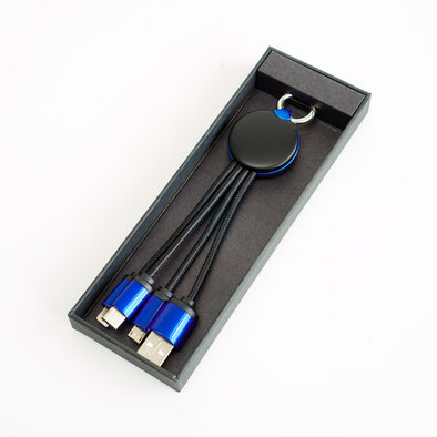 FOLIO: 3 in 1 Light Charger [Blue] สายชาร์จสลักชื่อได้ สายไนล่อน หัวชาร์จรองรับ iPhone / Micro / USB-C