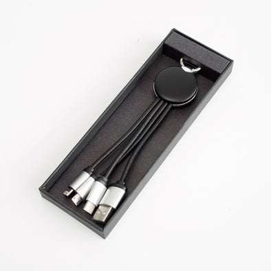 FOLIO: 3 in 1 Light Charger [Silver] สายชาร์จสลักชื่อได้ สายไนล่อน หัวชาร์จรองรับ iPhone / Micro / USB-C