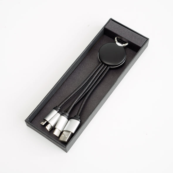 FOLIO: 3 in 1 Light Charger [Silver] สายชาร์จสลักชื่อได้ สายไนล่อน หัวชาร์จรองรับ iPhone / Micro / USB-C