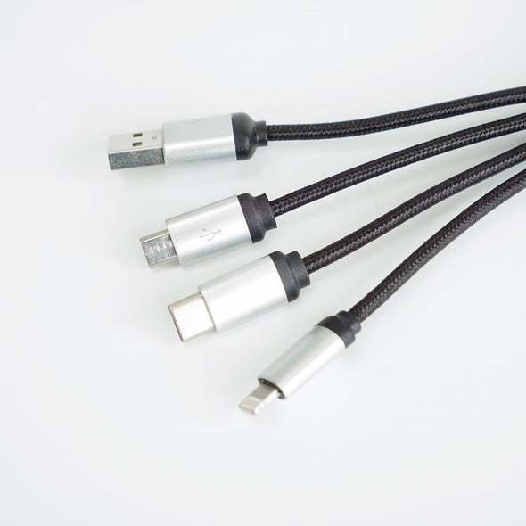 FOLIO: 3 in 1 Light Charger [Silver] สายชาร์จสลักชื่อได้ สายไนล่อน หัวชาร์จรองรับ iPhone / Micro / USB-C