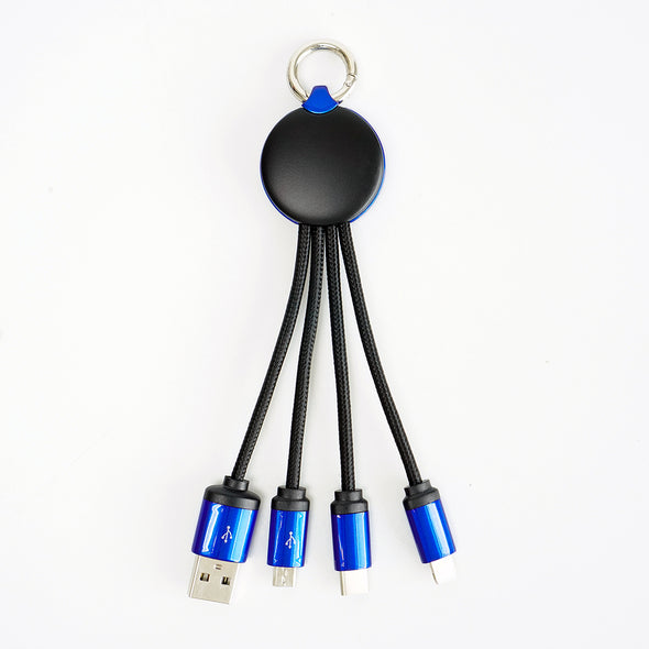 FOLIO: 3 in 1 Light Charger [Blue] สายชาร์จสลักชื่อได้ สายไนล่อน หัวชาร์จรองรับ iPhone / Micro / USB-C