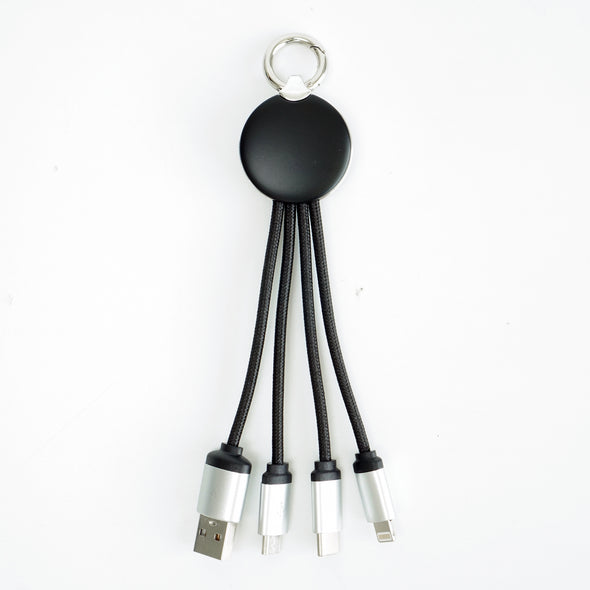 FOLIO: 3 in 1 Light Charger [Silver] สายชาร์จสลักชื่อได้ สายไนล่อน หัวชาร์จรองรับ iPhone / Micro / USB-C