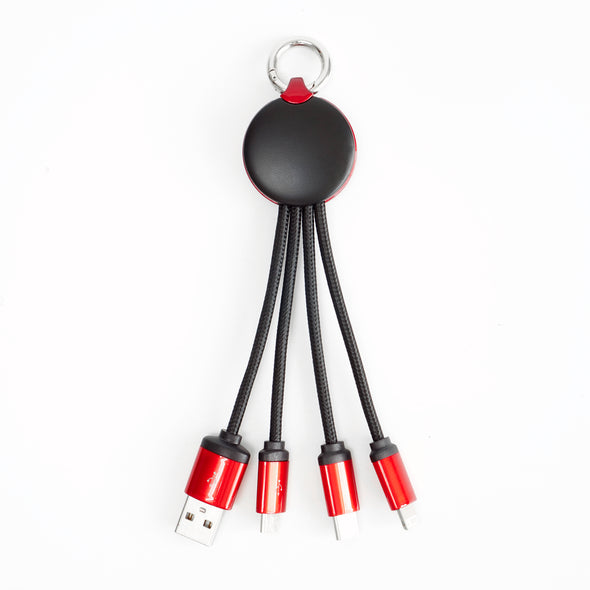 FOLIO: 3 in 1 Light Charger [Red] สายชาร์จสลักชื่อได้ สายไนล่อน หัวชาร์จรองรับ iPhone / Micro / USB-C