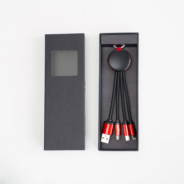FOLIO: 3 in 1 Light Charger [Red] สายชาร์จสลักชื่อได้ สายไนล่อน หัวชาร์จรองรับ iPhone / Micro / USB-C