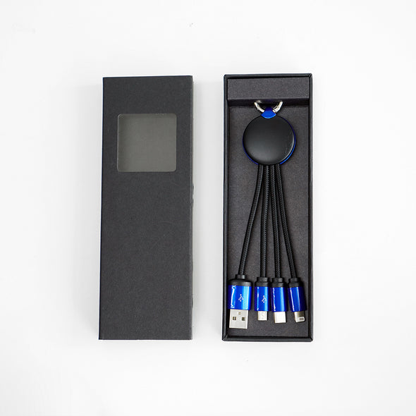FOLIO: 3 in 1 Light Charger [Blue] สายชาร์จสลักชื่อได้ สายไนล่อน หัวชาร์จรองรับ iPhone / Micro / USB-C