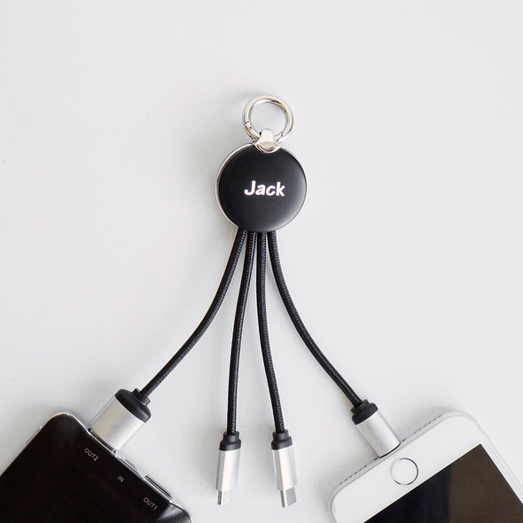 FOLIO: 3 in 1 Light Charger [Silver] สายชาร์จสลักชื่อได้ สายไนล่อน หัวชาร์จรองรับ iPhone / Micro / USB-C